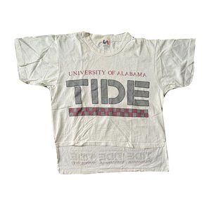 RARE VTG 80s University of Alabama TIDE Single Stitch Crop Top Tee Sz L USA MADE